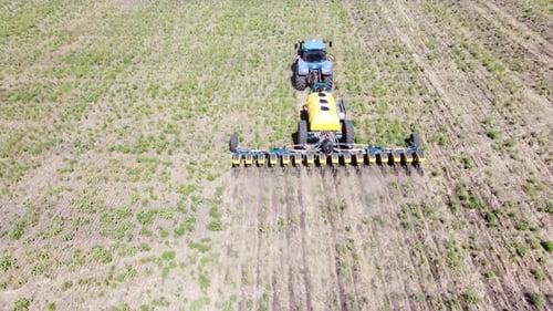 Blue Tractor O.A. Planting Canola On No Till Field