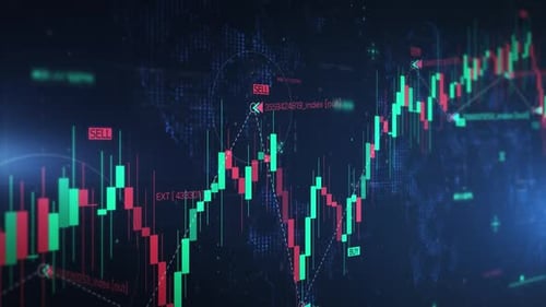 Global Stock Market Trading Candlestick Chart Displaying Data