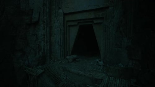 Mysterious Underground Entrance Hidden in Dark Ruins at Night