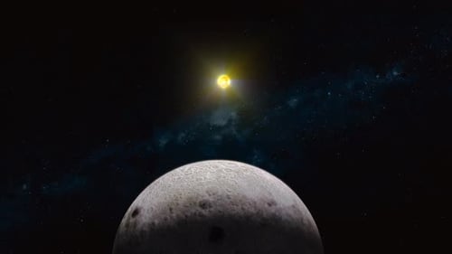 Rotating Moon and Bright Star in Space Animation