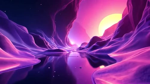 Abstract Futuristic River Journey Through Neon Glowing Caves Loop