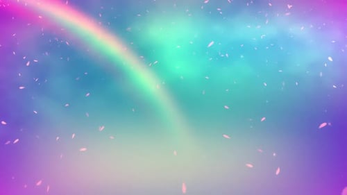 Dreamy Rainbow Background with Falling Cherry Blossom Petals