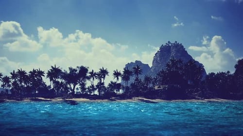 Sunny Tropical Coast Scene Lush Island Shore with Vibrant Waters
