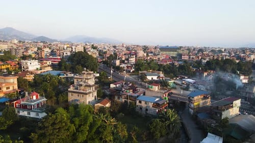 Flight Over Pokhara City At Daytime In Nepal - Drone Shot