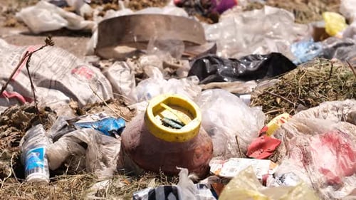 Closeup of Garbage and Plastic Waste at Landfill