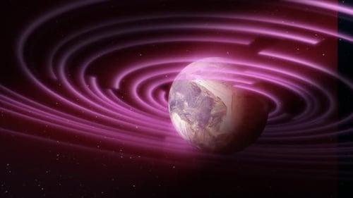 Futuristic Space Planet with Glowing Purple Rings Animation