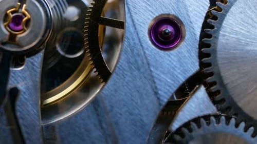 Macro View of Watch Gears and Internal Mechanism