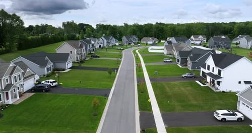 Top View of Expensive Two Story Private Houses in Rochester NY Suburbia New Family Homes in Upscale