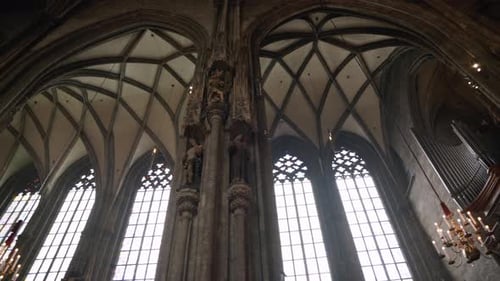 Low-angle shot of the window of the church in Vienna Austria.