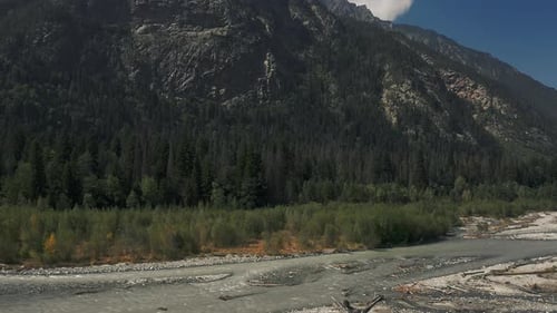 River Against the Backdrop of a Mountain Landscape and Forest