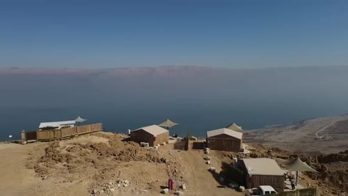 Desert Buildings Near Water from Aerial Perspective
