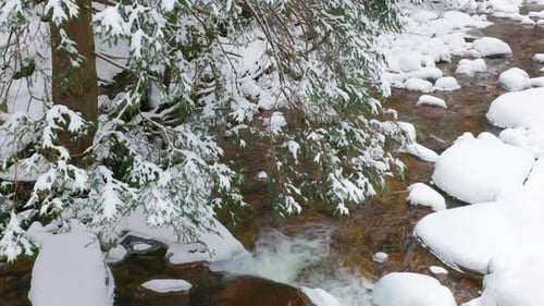 Snowy Creek Water Flowing Over Rocks