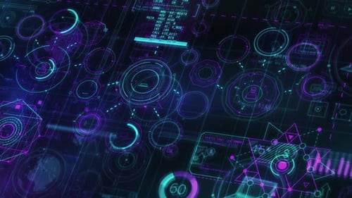 Futuristic Digital Technology Interface with Data Network HUD Animation