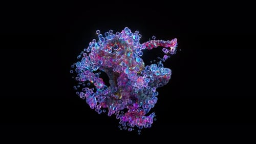Many Bubbles Move Randomly Taking Abstract Shapes Blue Purple Color Black Background 3d Animation of
