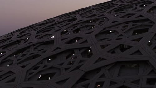 Aerial view of the Louvre, an art museum in Abu Dhabi.