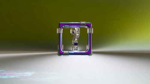 3d question mark symbol in glass box with rainbow colors abstract background