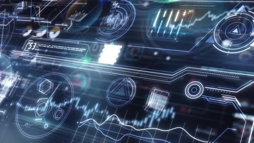 Animated Futuristic Heads Up Display Digital Interface with Data Elements