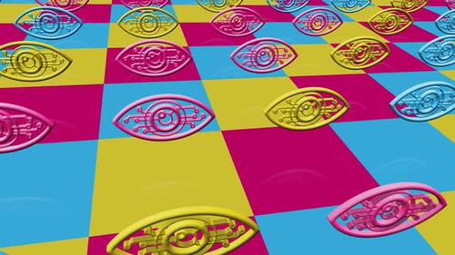 Ojo digital con múltiples símbolos 3D, bucle sin fisuras