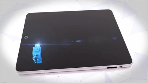 Animated 3D Robot Revealing Brand Graphic on Tablet Screen