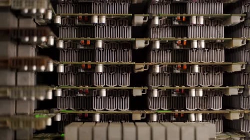 ASIC Printed Circuit Boards with Aluminum Radiators in Repair Service Center Warehouse Bitcoin