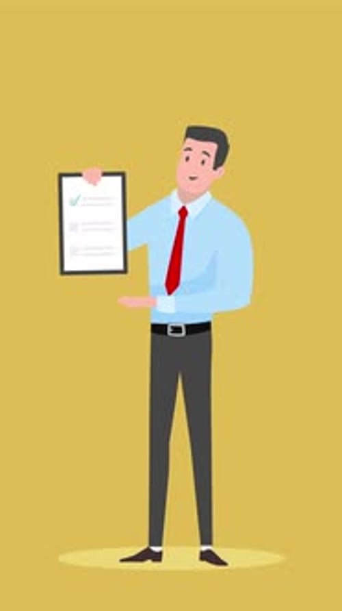 Flat Design Business Man Shows Completed Checklist Animation