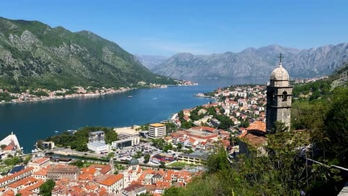 Aerial view of the old town of Kotor, Montenegro. Bay of Kotor bay is one of the most beautiful plac