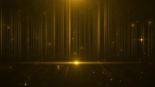 Abstract Gold Glitter Particles and Vertical Light Beams Loop