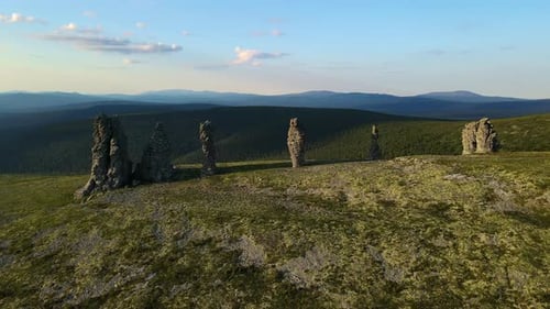 Aerial Weathered Stone Pillars on the Manpupuner Plateau