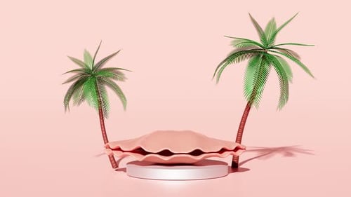 Tropical Seashell Opening Reveal for Product Display with Palm Trees