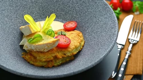 Exquisite Dish Presentation with Tomatoes and Bread