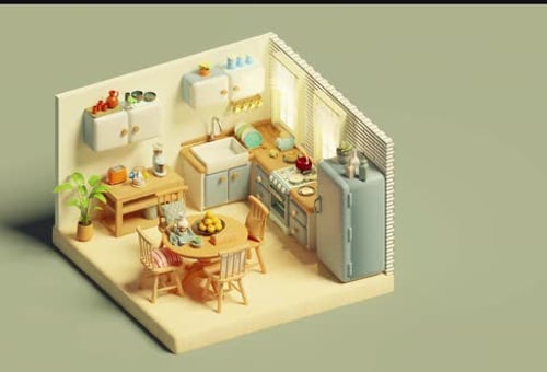 Cozy kitchen interior with dining area and modern appliances