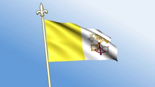Waving Vatican City Flag on a Pole Animation