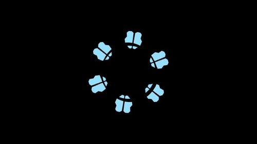 Coleção de interfaces: circuito principal contínuo de seis elementos em formação de anel, cintilando e girando