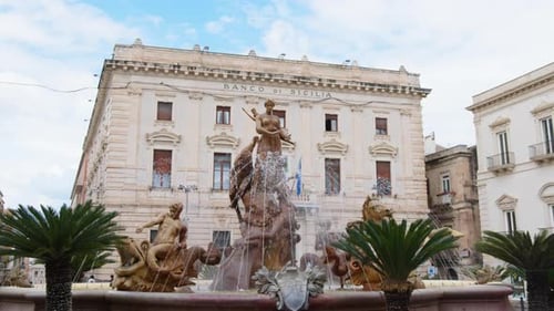 Ancient Baroque Fountain in Siracusa Sicily