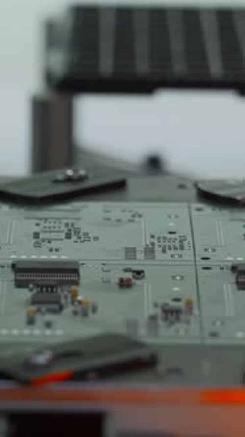 Máquina de recubrimiento para placa de circuito impreso en funcionamiento: primer plano creativo de un mecanismo robótico automatizado