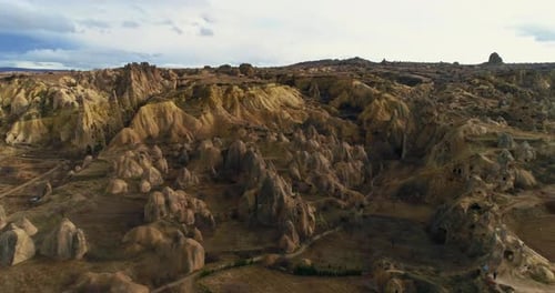 aerial view of cappadocia. Aerial shot of Goreme Valley by drone. 4K. famous valley in turkey.