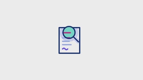 Animated Document Search and Analysis Icon with Magnifying Glass