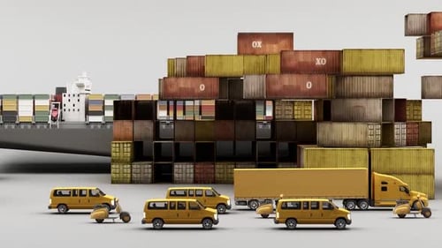 Logistics Cargo Ship Containers and Vehicles Transport Animation