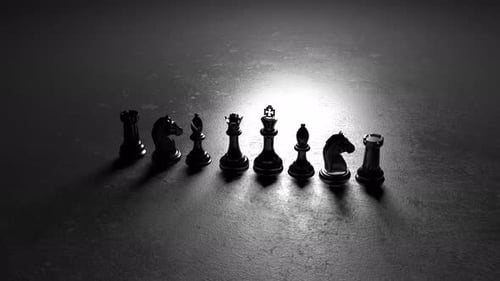 Dramatic 3D Chess Pieces Reveal with Spotlight Animation