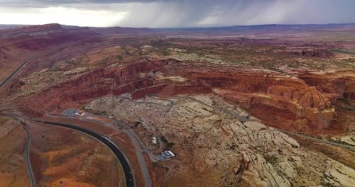 Vast rocky scenery of marvelous canyon in Utah, USA. Few roads crossing amidst Zion National park