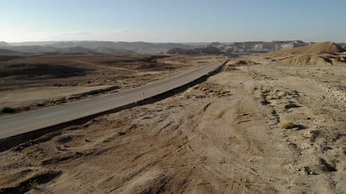 Cars in the desert Road, aerial view