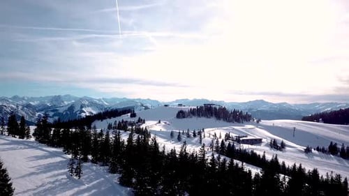 Epic Winter Mountain Views Drone Flight Over Snowy Ski Slopes