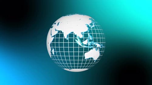 Tech Earth Globe dreht sich auf blauem Hintergrund um ihre eigene Achse.