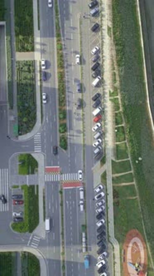 Aerial view of the vehicle road from right to left