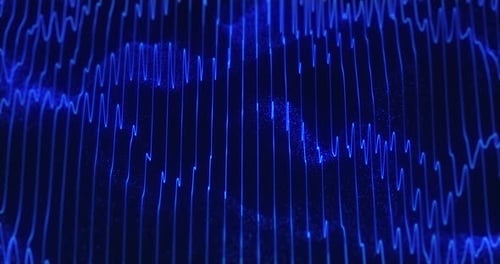 Abstract digital glowing waves from dots and lines of neon particles