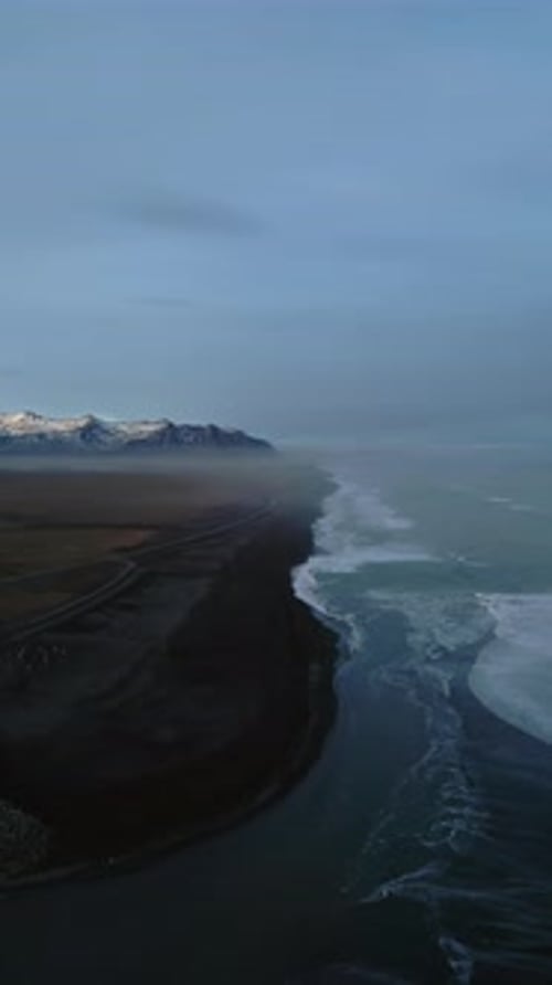 Vertical Video Drone Shot of Nordic Black Sand Beach
