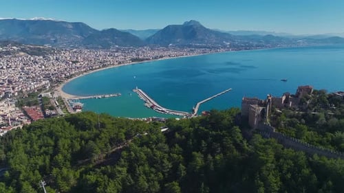 Aerial Video Medieval Fortress On A Steep Cliff Above The Sea A Beautiful Historical Landmark With