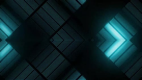 Dynamic digital pattern with bright blue glowing lights and grid movement