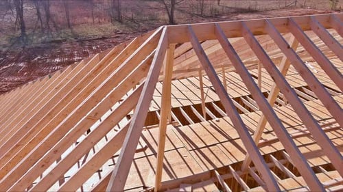 Wood Frame of House Construction Aerial View