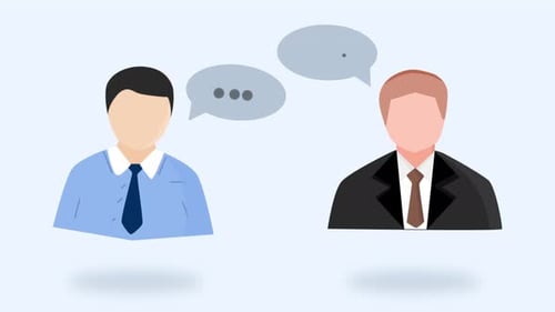 Flat Design Animated Businessmen Discussing Corporate Communication Icon